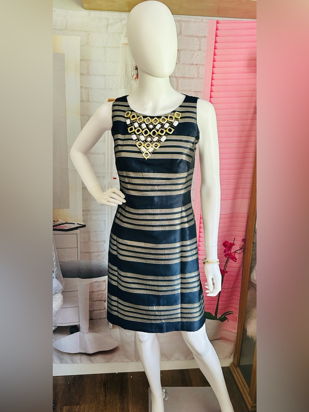 Lilly Pulitzer Virginia Jeweled Metallic Stripe Dress - Picture 11 of 11